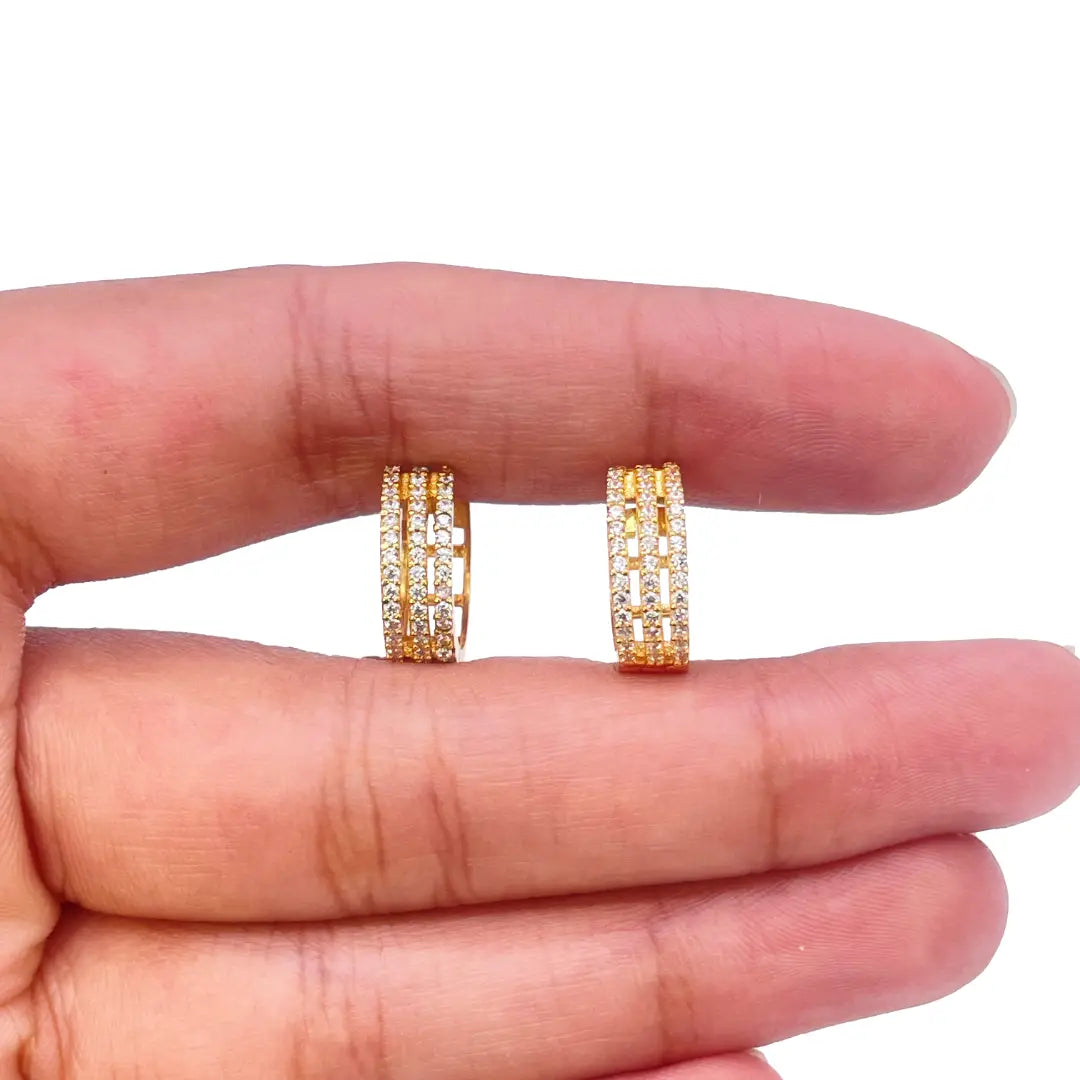 22ct Yellow Gold Cubic Zirconia Cluster Three Row Hoop Huggie Earrings  Gold earring