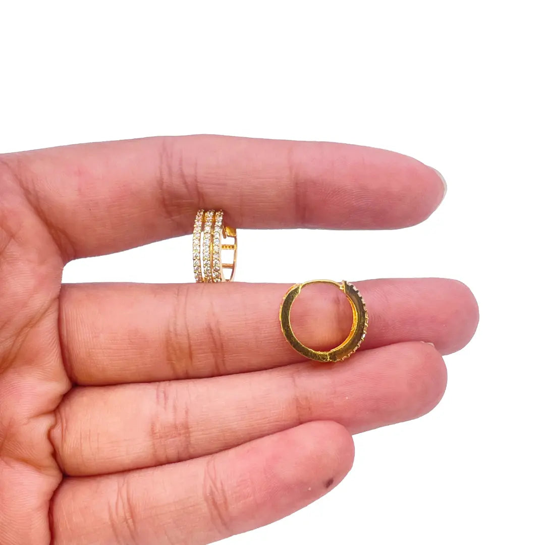 22ct Yellow Gold Cubic Zirconia Cluster Three Row Hoop Huggie Earrings  Gold earring