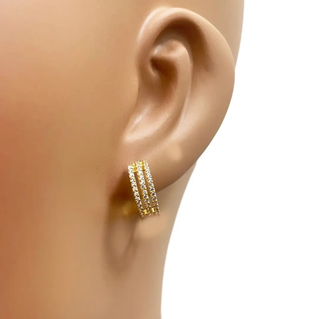 22ct Yellow Gold Cubic Zirconia Cluster Three Row Hoop Huggie Earrings  Gold earring