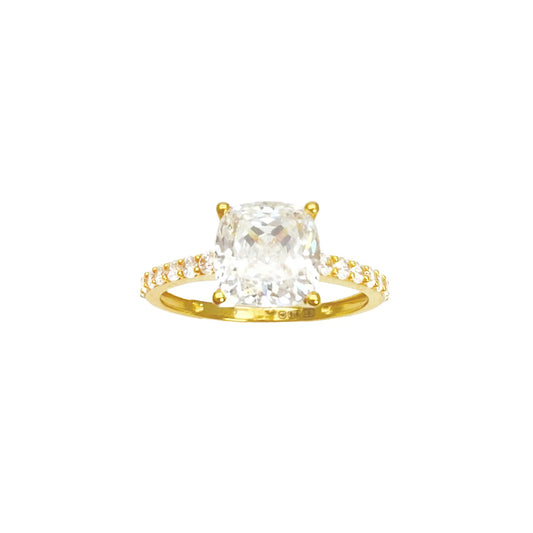 22ct Yellow Gold Cubic Zirconia Cushion Cut Pave Engagement Ring 7mm Width 
