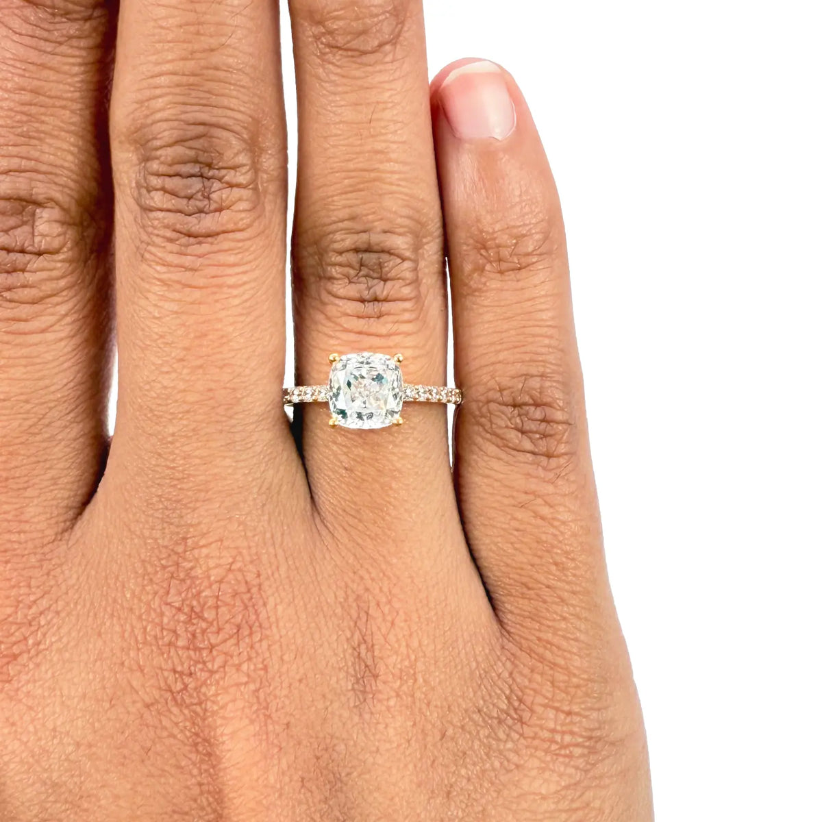 22ct Yellow Gold Cubic Zirconia Cushion Cut Pave Engagement Ring 7mm Width 