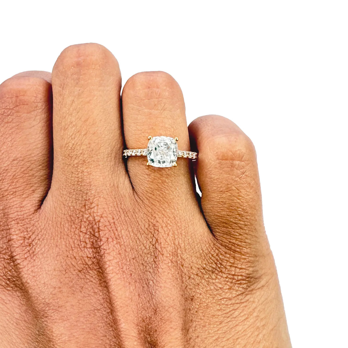 22ct Yellow Gold Cubic Zirconia Cushion Cut Pave Engagement Ring 7mm Width 