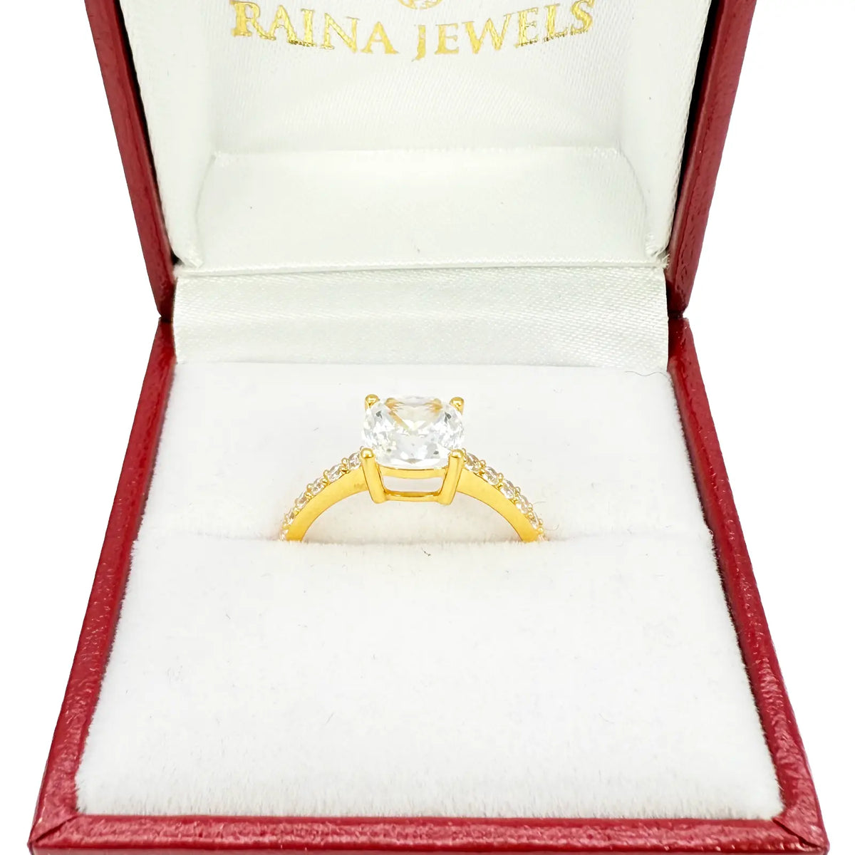 22ct Yellow Gold Cubic Zirconia Cushion Cut Pave Engagement Ring 7mm Width 