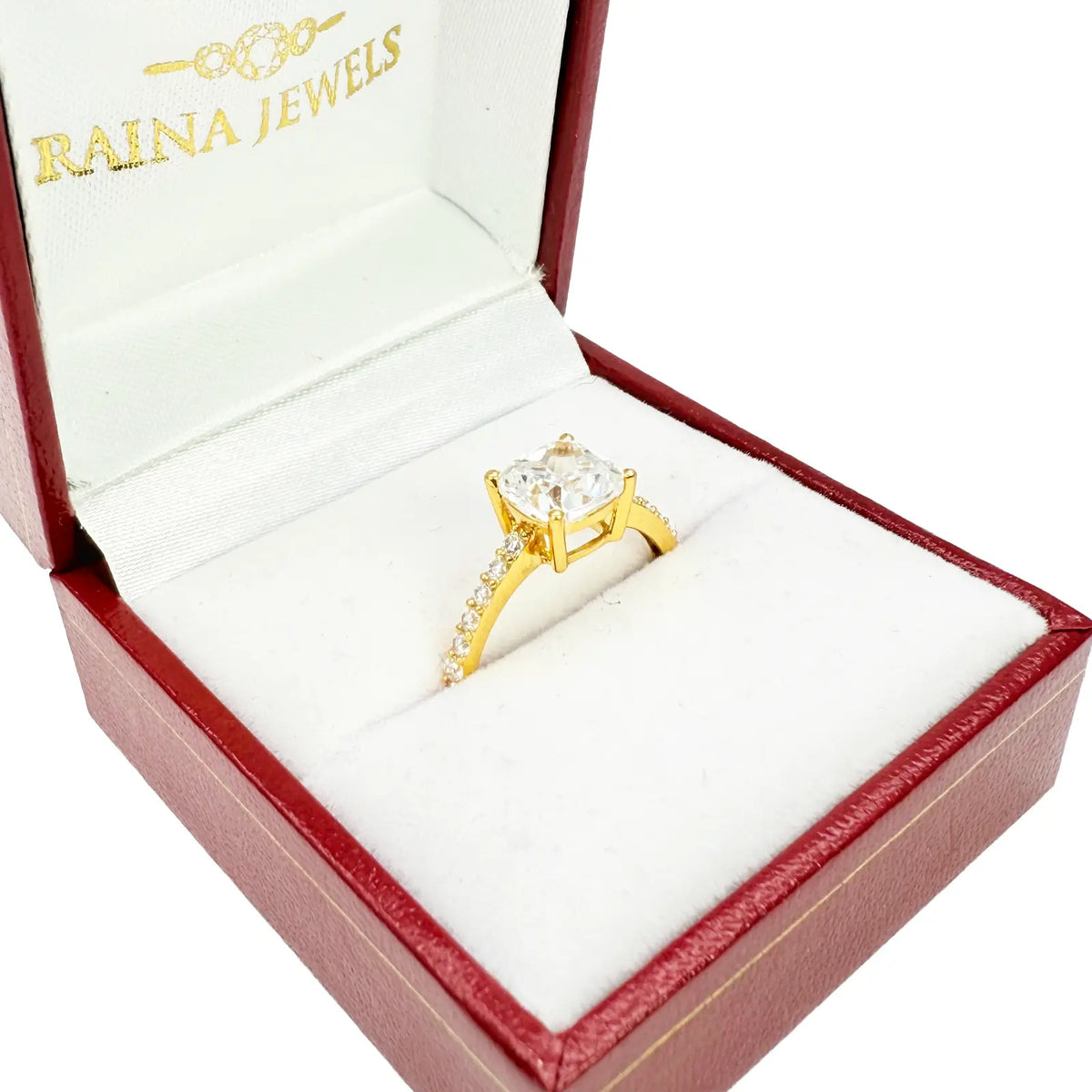22ct Yellow Gold Cubic Zirconia Cushion Cut Pave Engagement Ring 7mm Width 