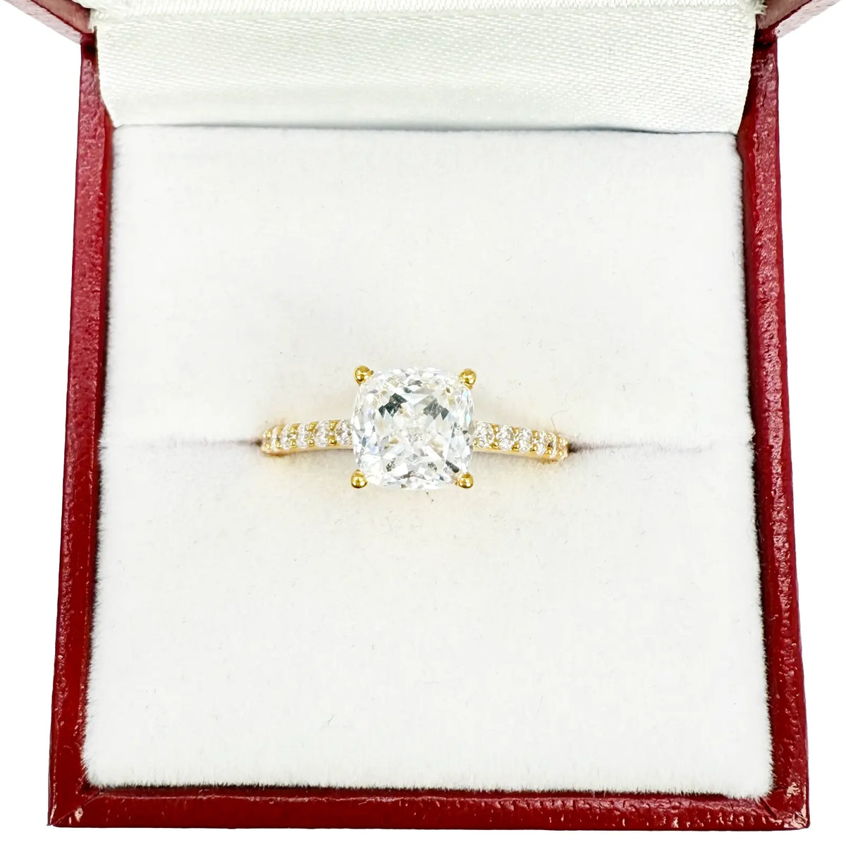 22ct Yellow Gold Cubic Zirconia Cushion Cut Pave Engagement Ring 7mm Width 