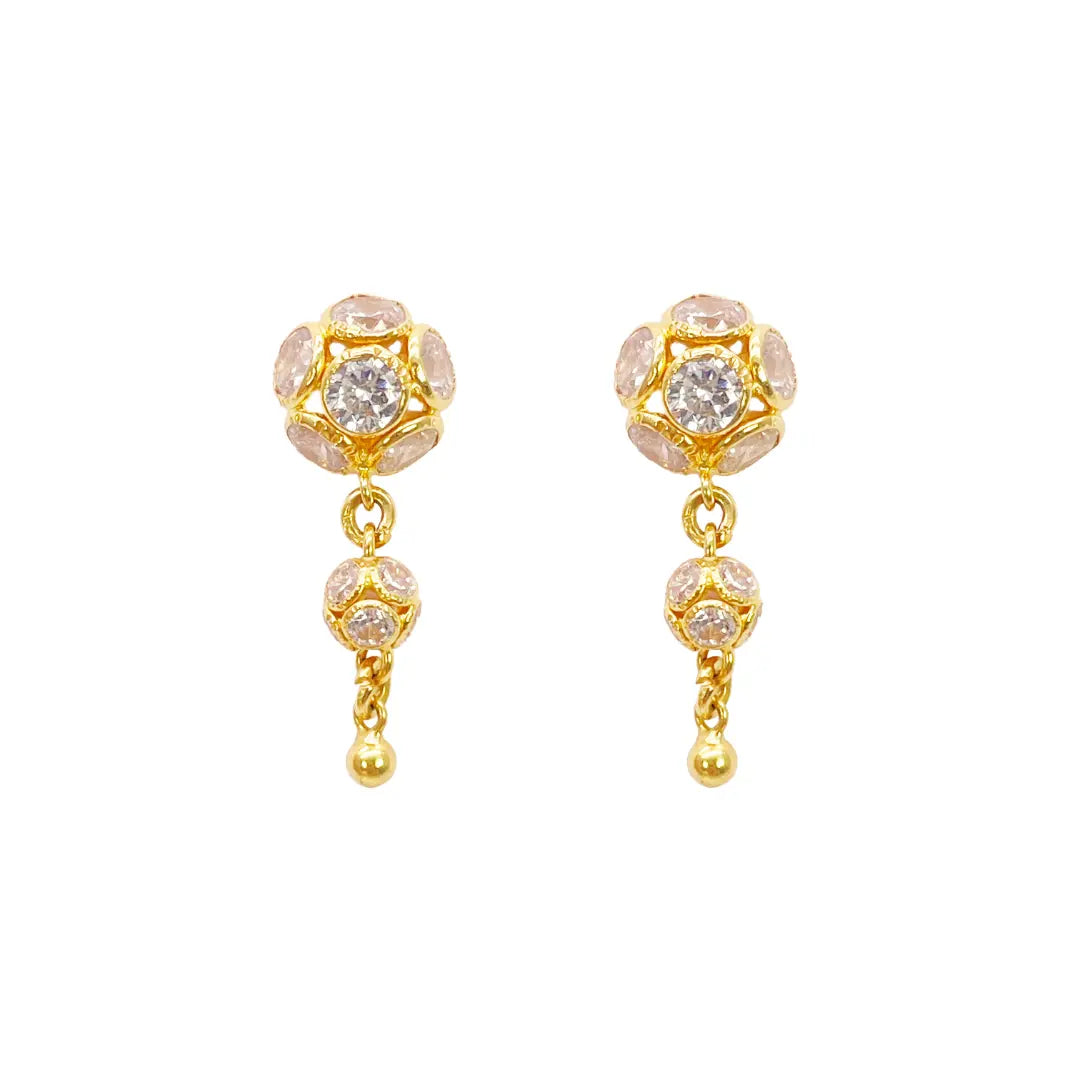 22ct Yellow Gold Cubic Zirconia Five Sparkly Beaded Necklace and Matching Beaded Drop Earrings 