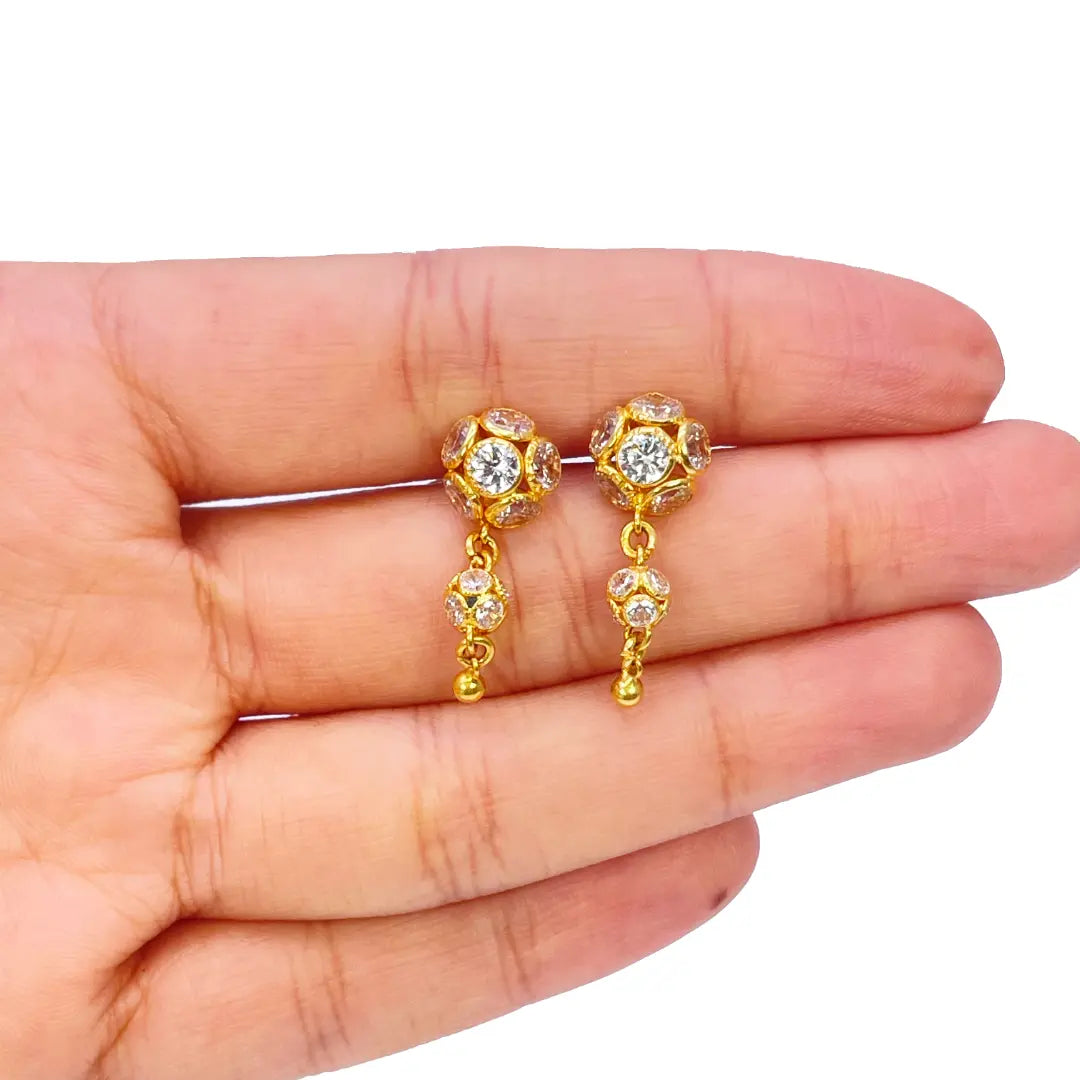 22ct Yellow Gold Cubic Zirconia Five Sparkly Beaded Necklace and Matching Beaded Drop Earrings 