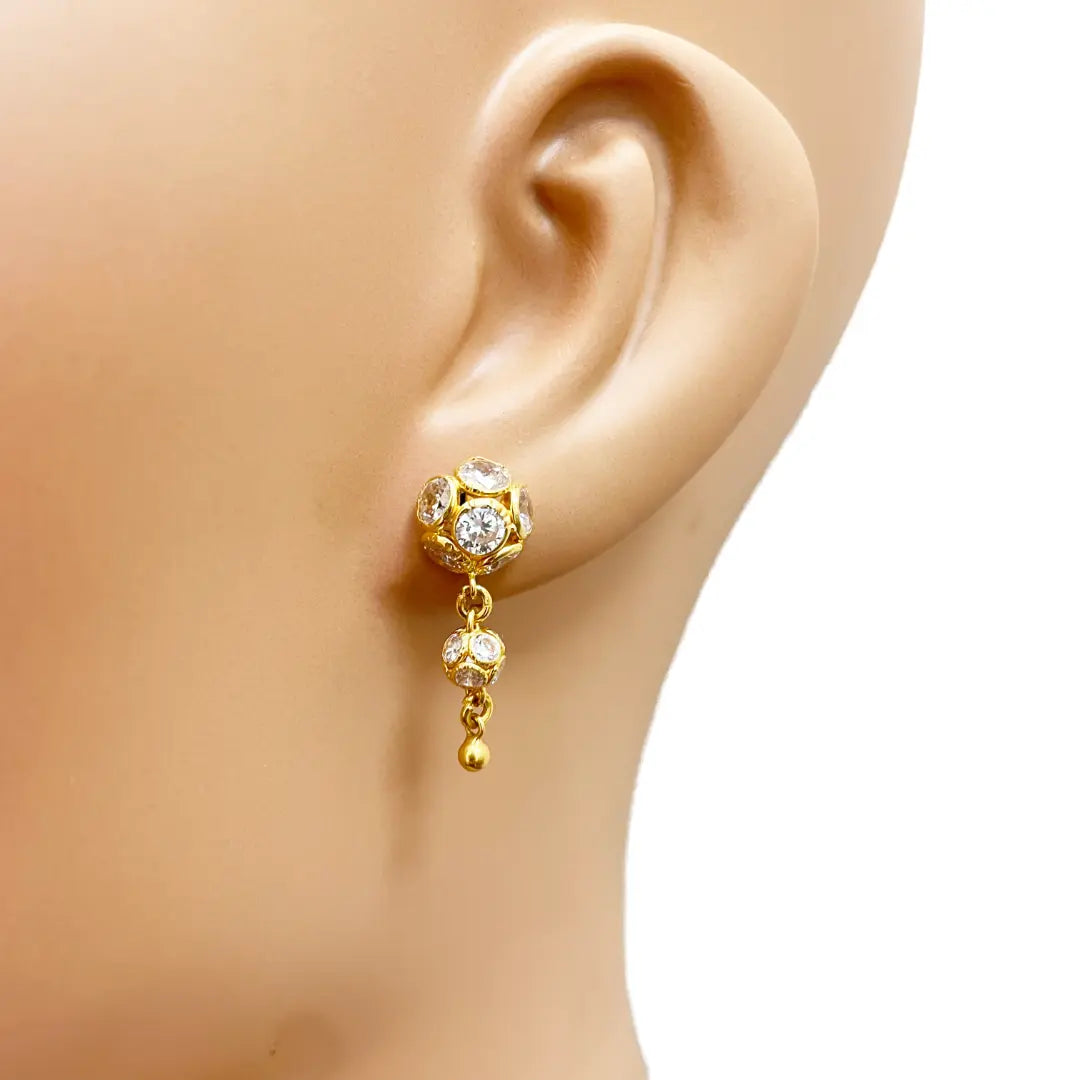 22ct Yellow Gold Cubic Zirconia Five Sparkly Beaded Necklace and Matching Beaded Drop Earrings 
