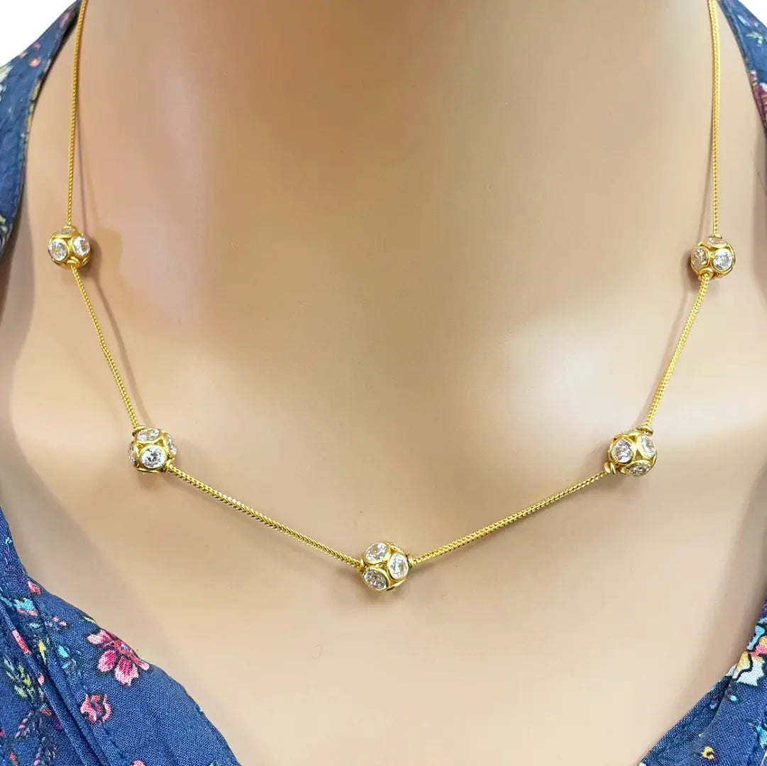 22ct Yellow Gold Cubic Zirconia Five Sparkly Beaded Necklace and Matching Beaded Drop Earrings 