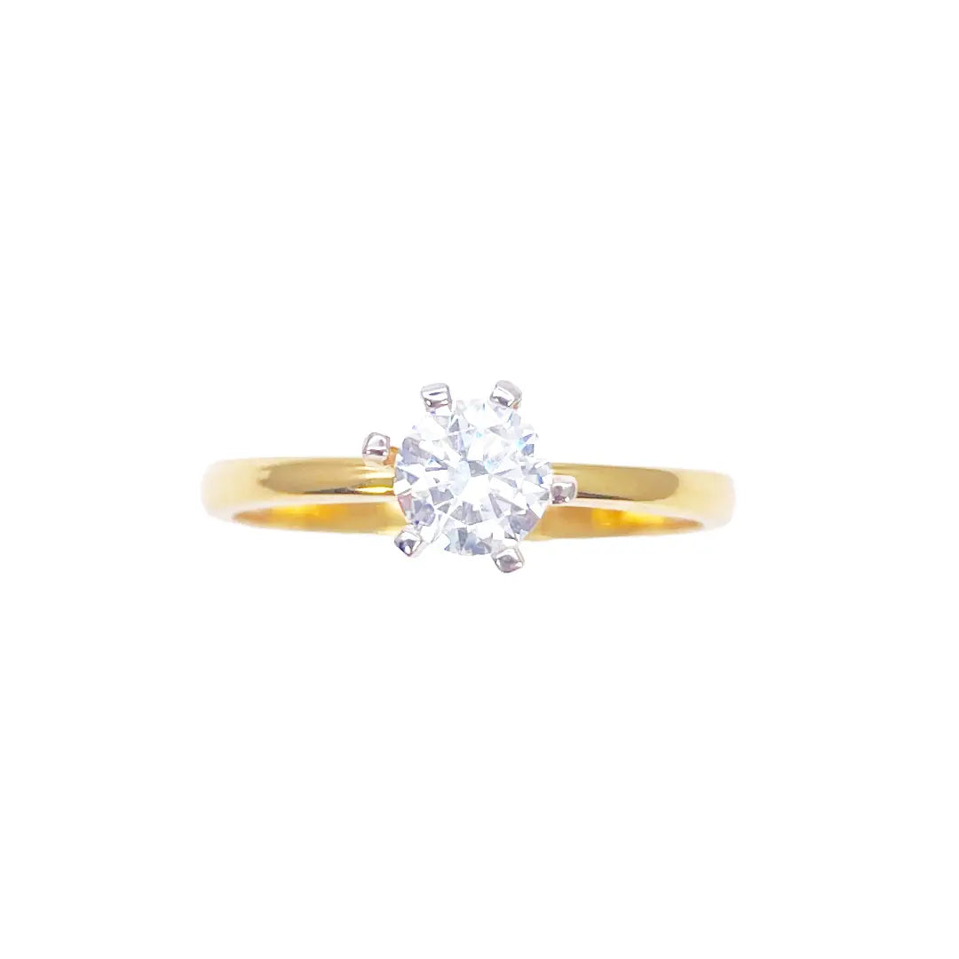 22ct Yellow Gold Cubic Zirconia Prong Ring 6.2mm Width 