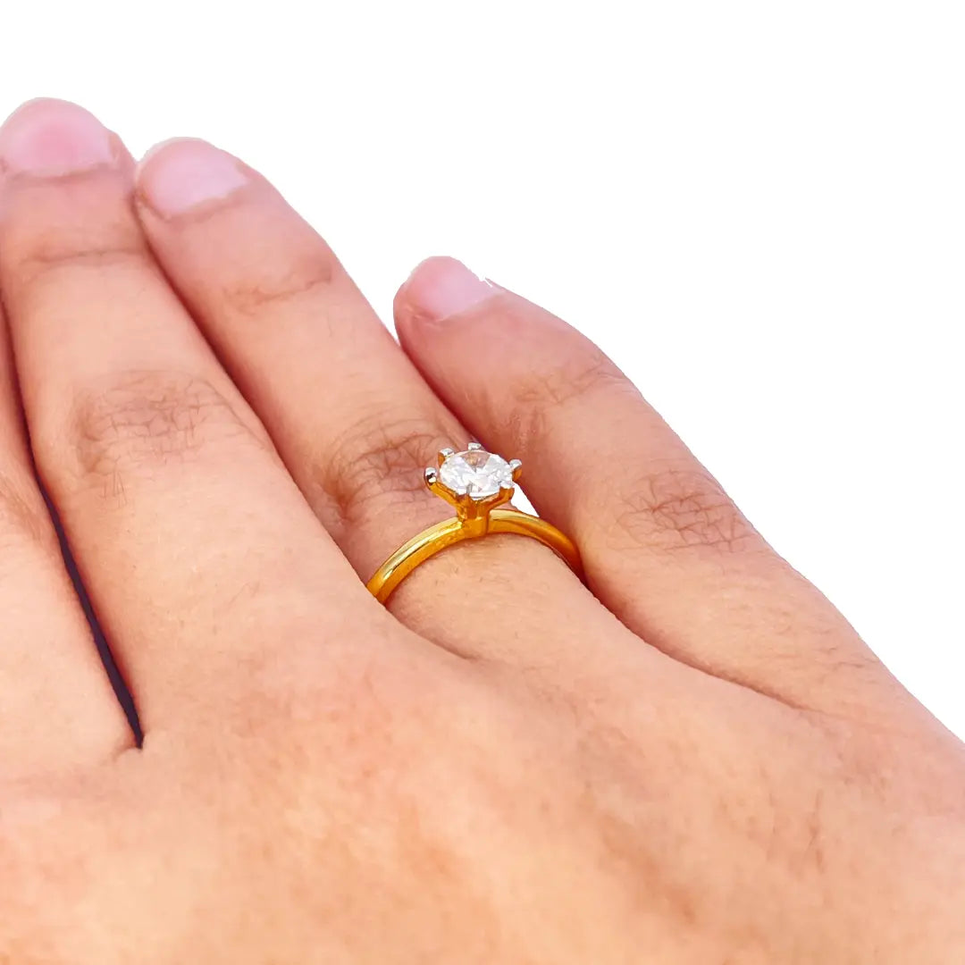 22ct Yellow Gold Cubic Zirconia Prong Ring 6.2mm Width 