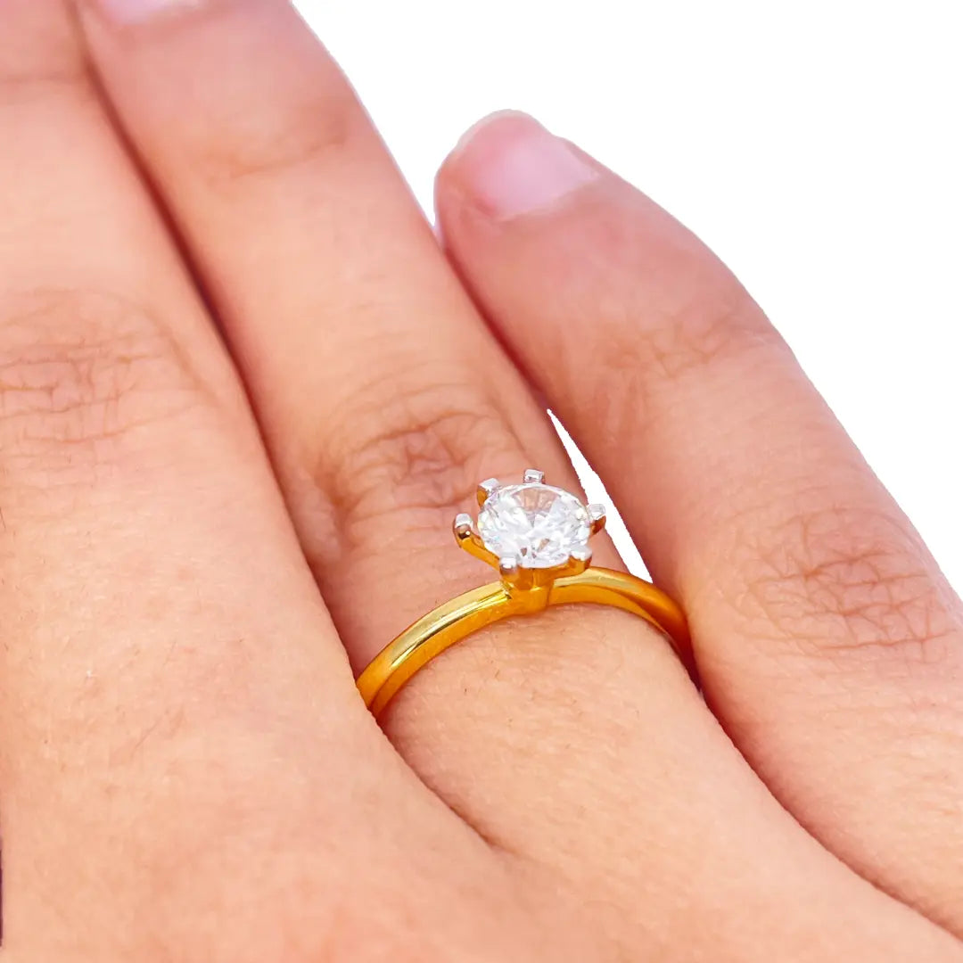 22ct Yellow Gold Cubic Zirconia Prong Ring 6.2mm Width 