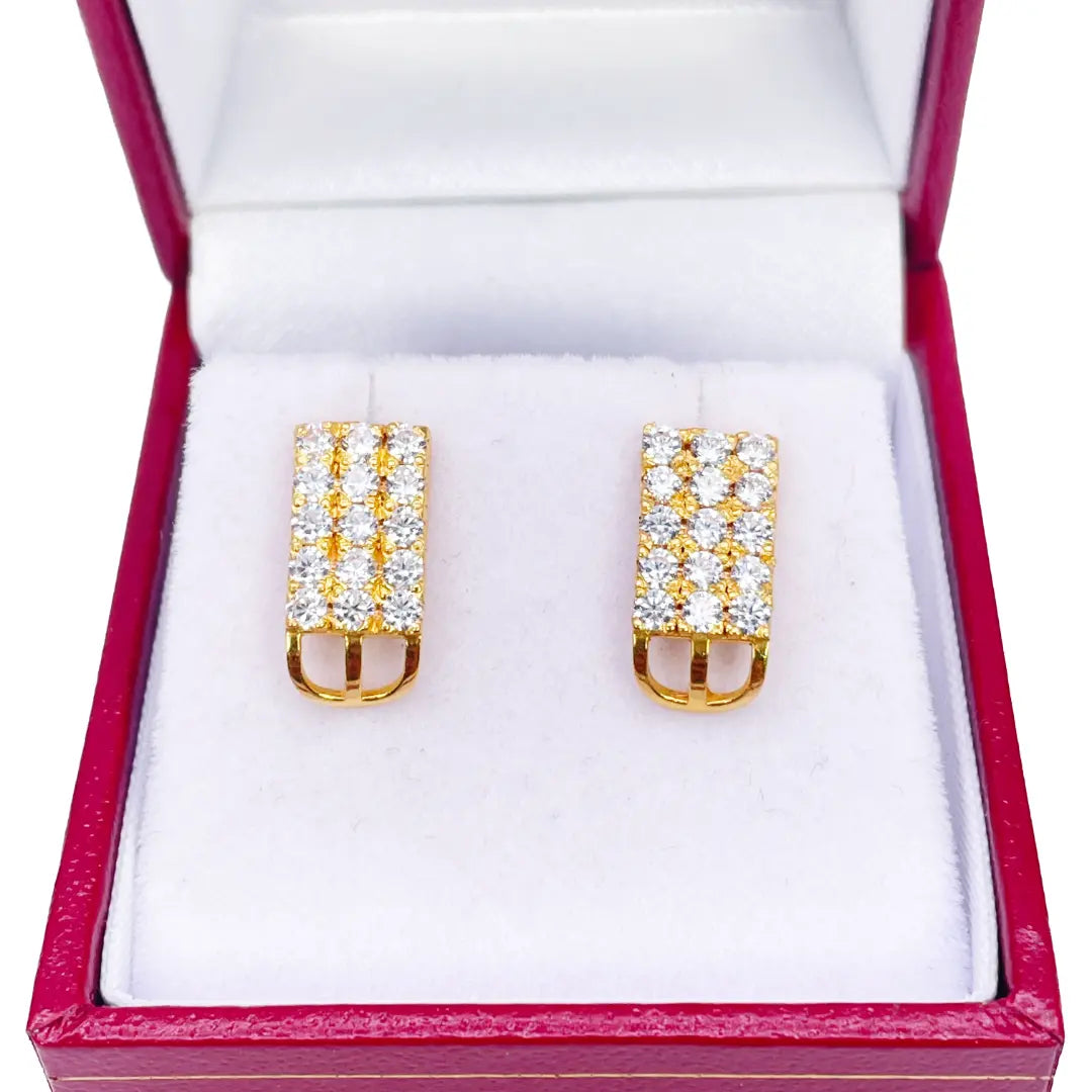 22ct Yellow Gold Cubic Zirconia Three Row Stud Earrings, 2.4gm 
