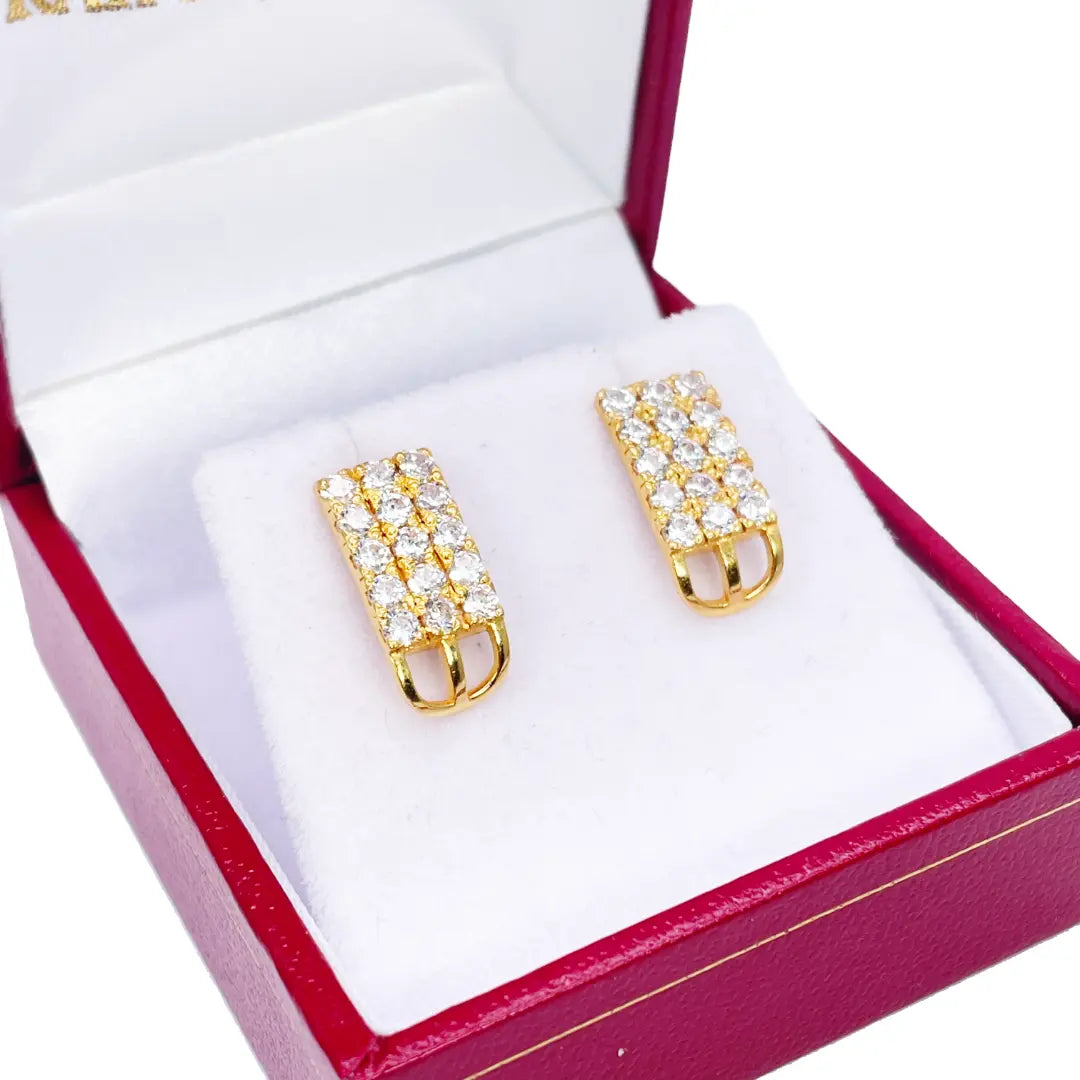 22ct Yellow Gold Cubic Zirconia Three Row Stud Earrings, 2.4gm 