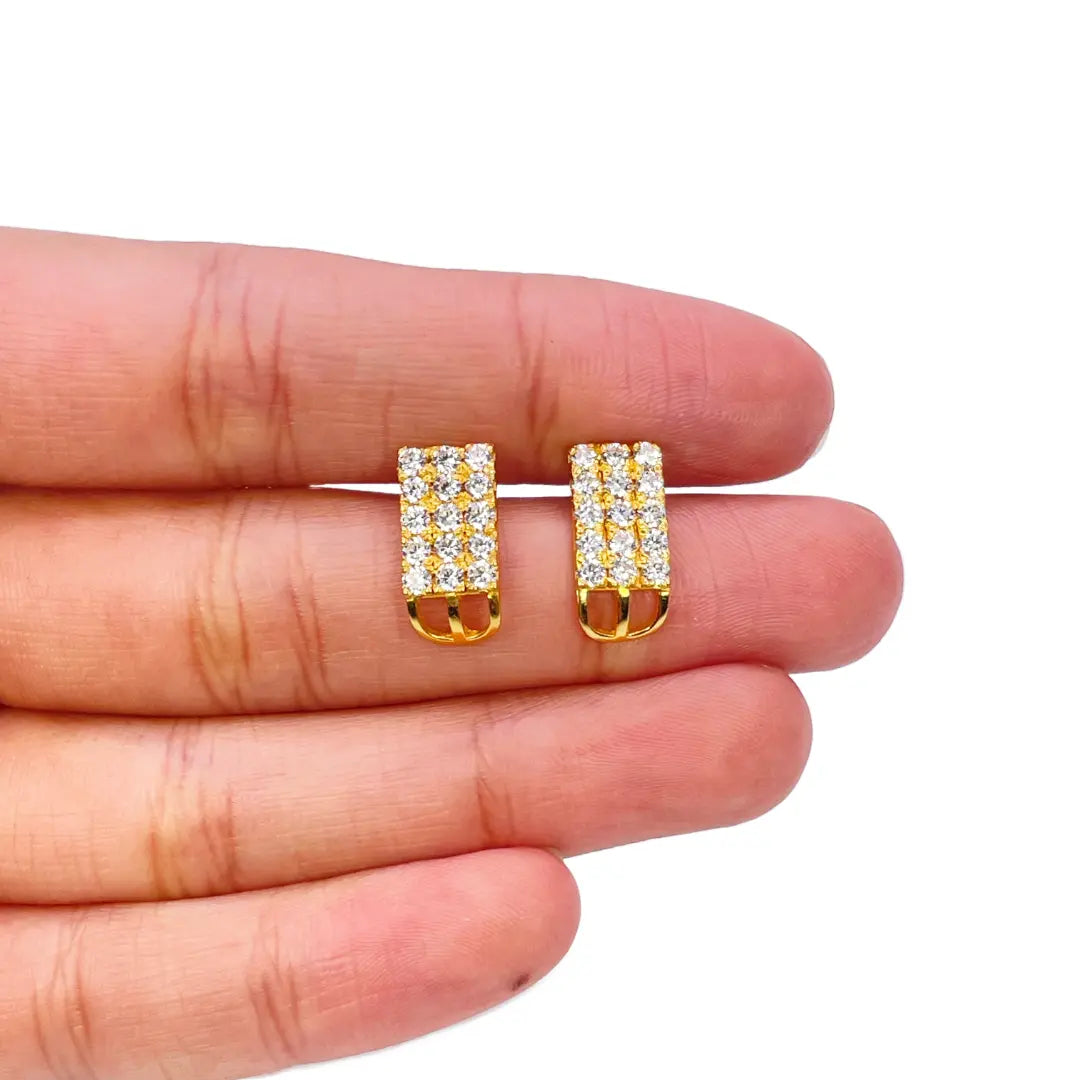 22ct Yellow Gold Cubic Zirconia Three Row Stud Earrings, 2.4gm 
