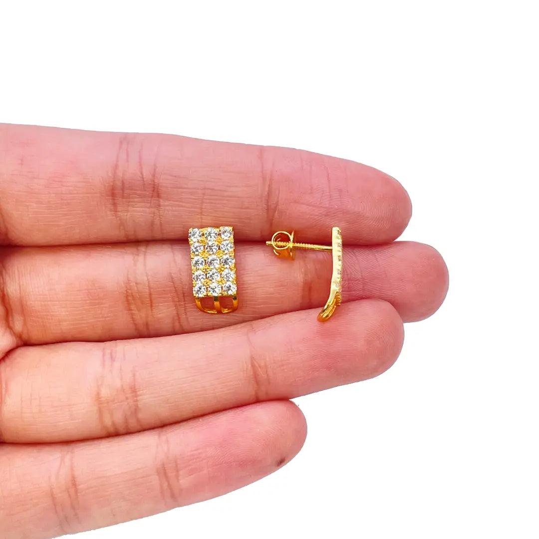 22ct Yellow Gold Cubic Zirconia Three Row Stud Earrings, 2.4gm 