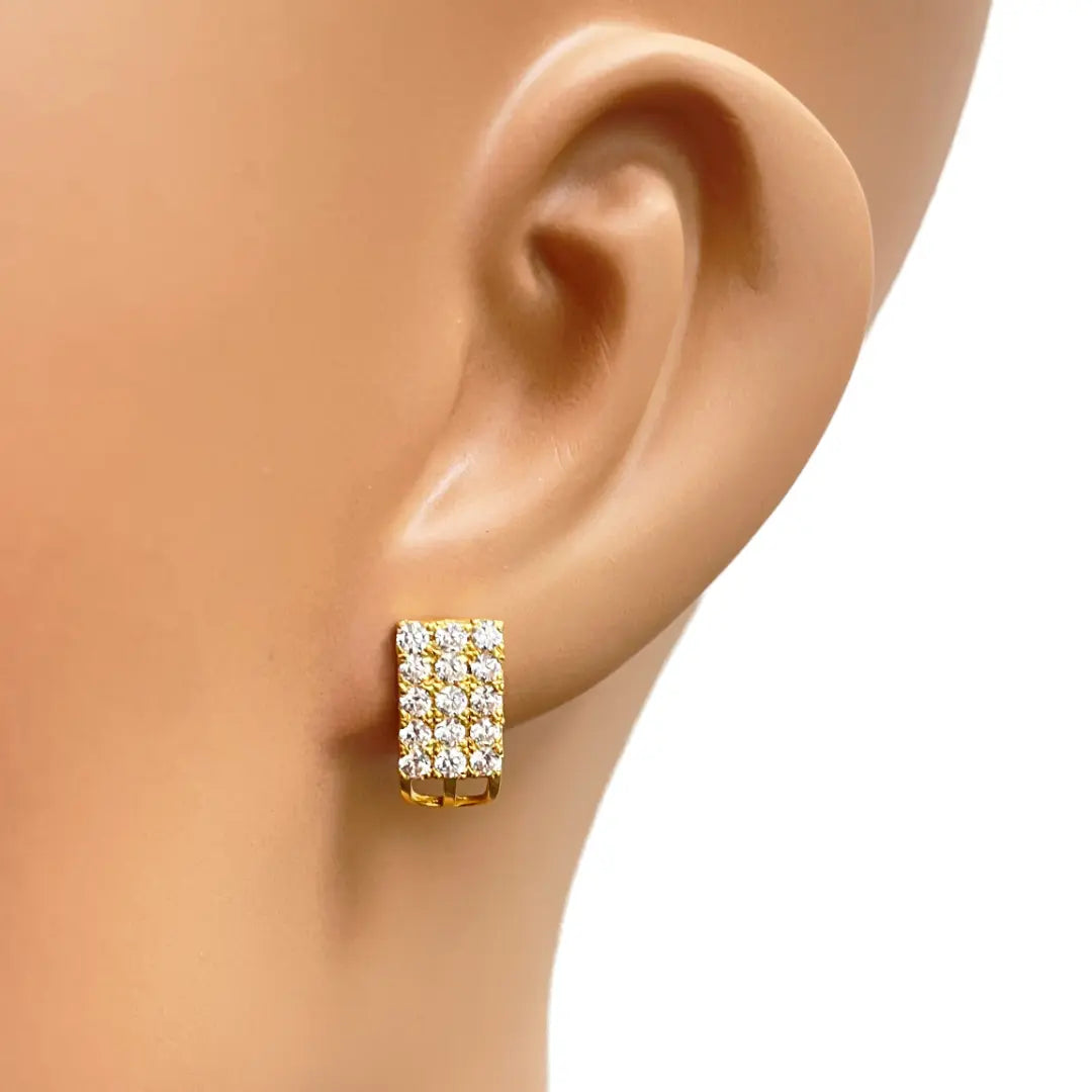 22ct Yellow Gold Cubic Zirconia Three Row Stud Earrings, 2.4gm 