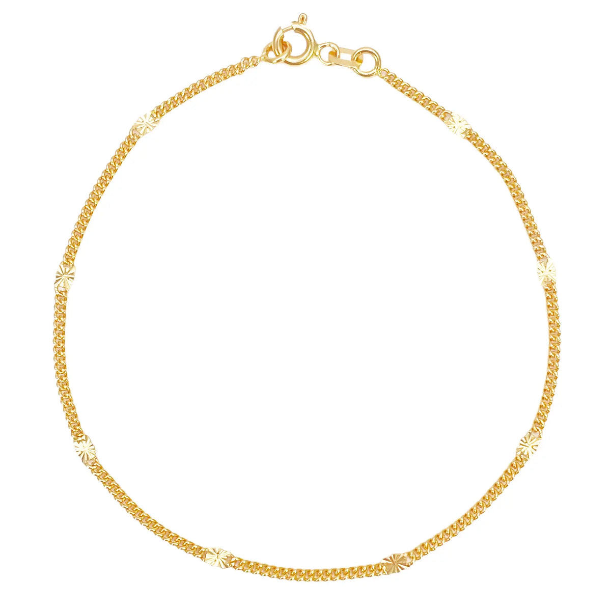 22ct Yellow Gold Curb Chain Bracelet with Diamond Cut Detail Links 7 Inches 