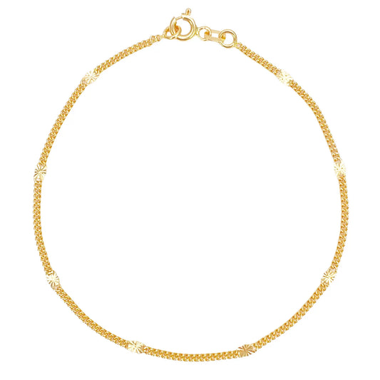 22ct Yellow Gold Curb Chain Bracelet with Diamond Cut Detail Links 7 Inches 