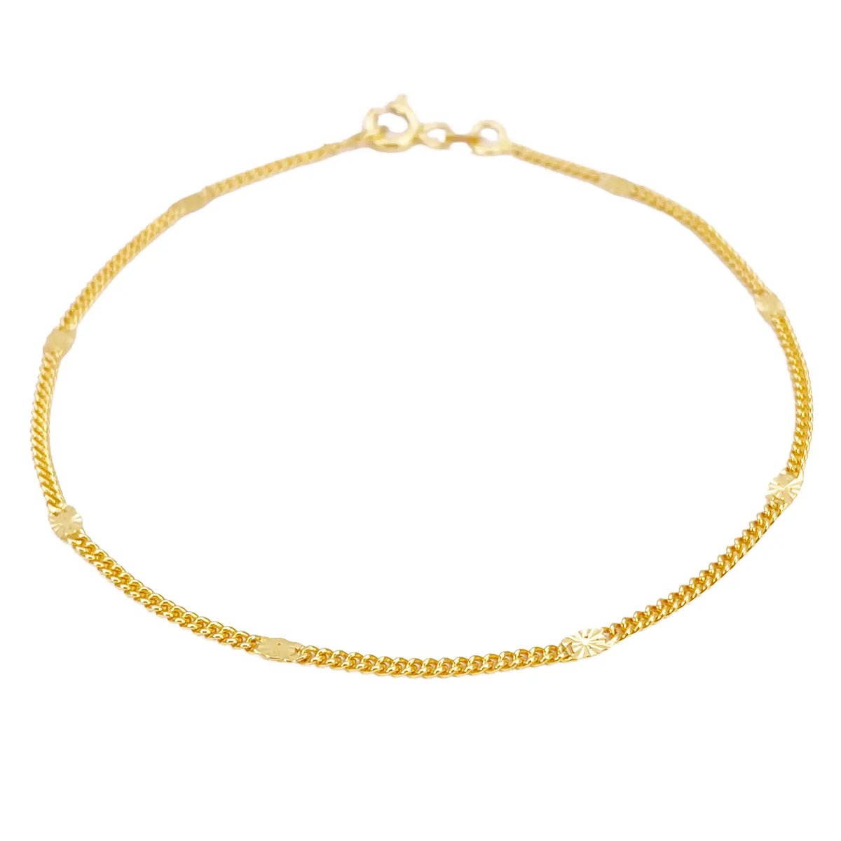 22ct Yellow Gold Curb Chain Bracelet with Diamond Cut Detail Links 7 Inches 