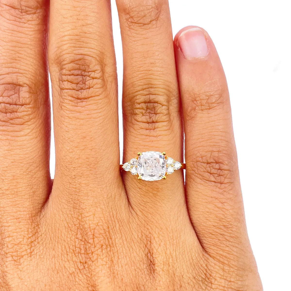 22ct Yellow Gold Cushion Cut Cubic Zirconia Engagement Ring 7mm Width 