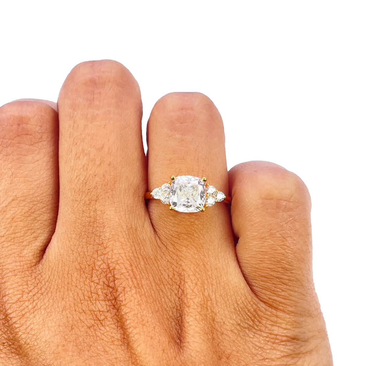 22ct Yellow Gold Cushion Cut Cubic Zirconia Engagement Ring 7mm Width 