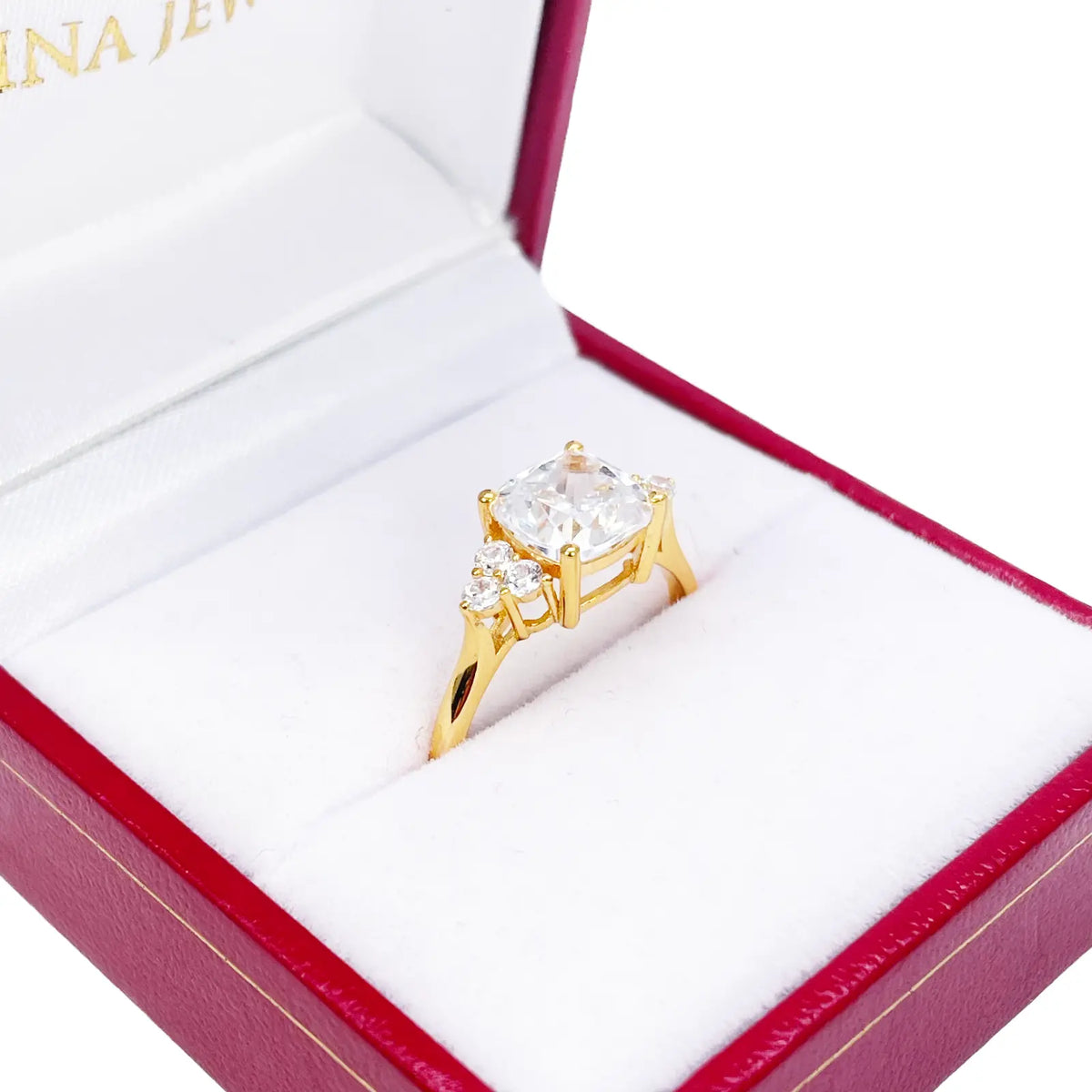 22ct Yellow Gold Cushion Cut Cubic Zirconia Engagement Ring 7mm Width 