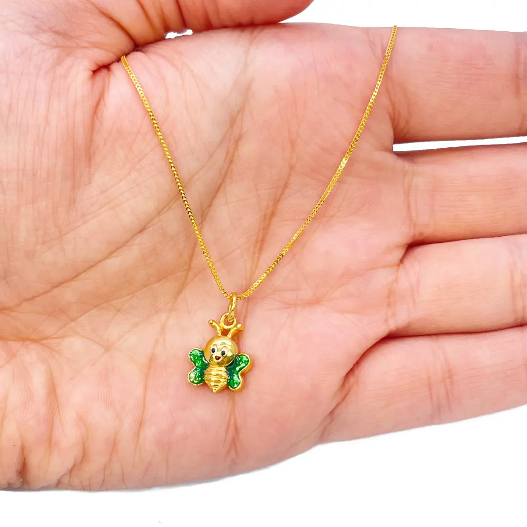 22ct Yellow Gold Cute Children's Butterfly Pendant, Necklace and Earrings Set 16 inches 