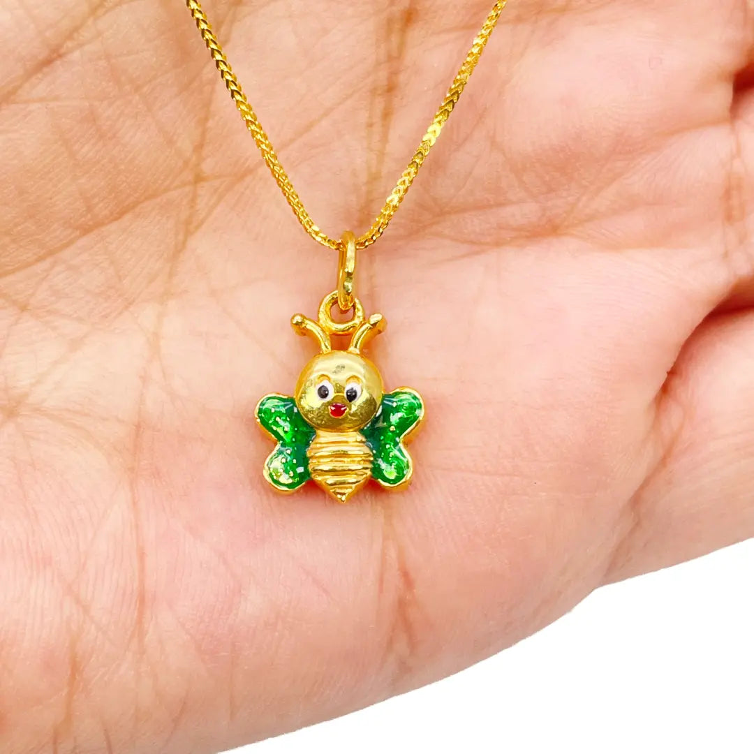 22ct Yellow Gold Cute Children's Butterfly Pendant, Necklace and Earrings Set 16 inches 