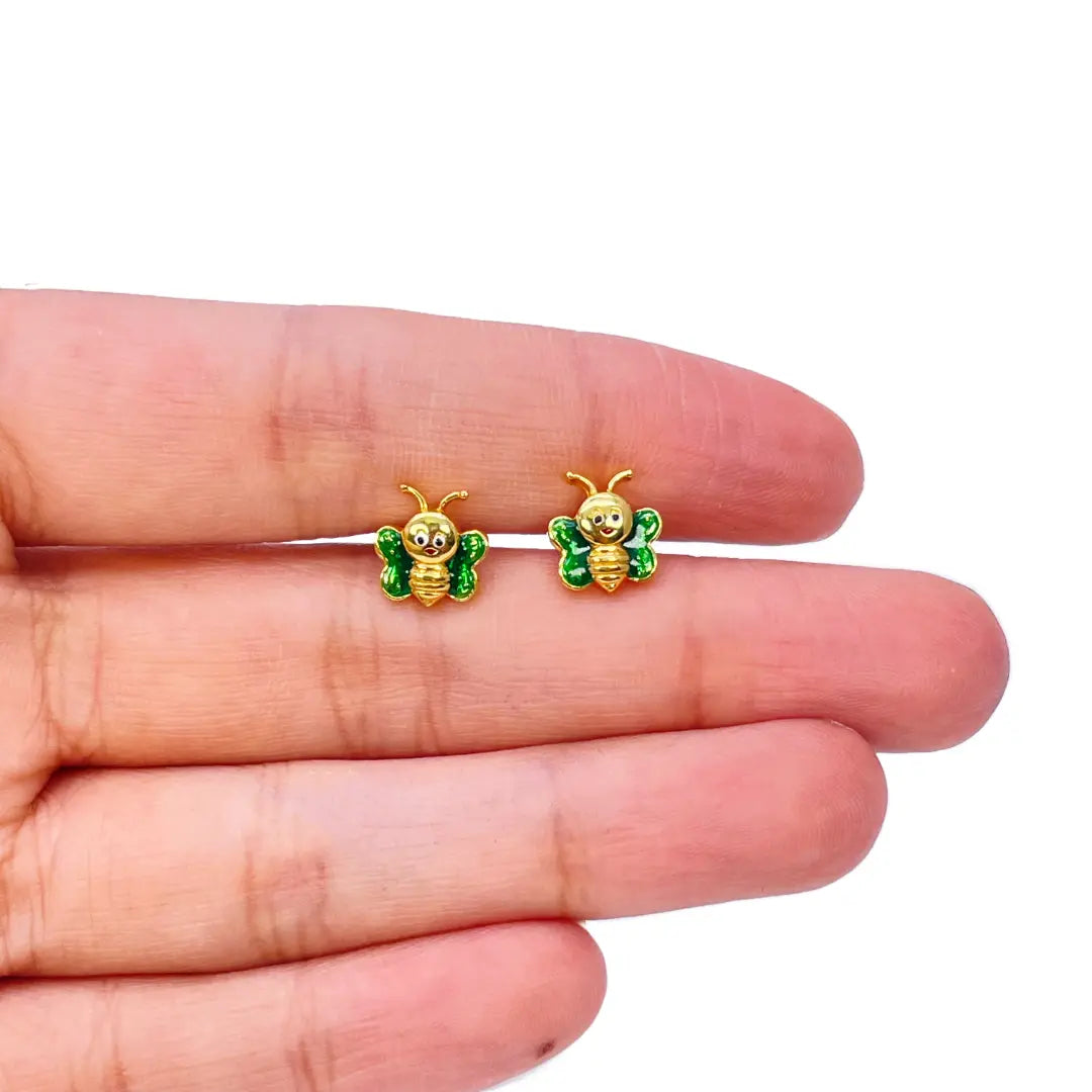 22ct Yellow Gold Cute Children's Butterfly Pendant, Necklace and Earrings Set 16 inches 