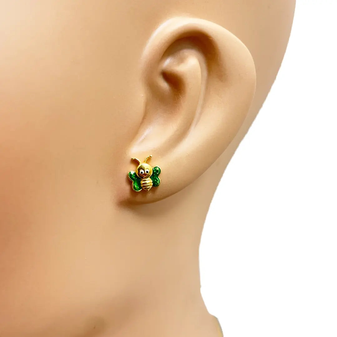 22ct Yellow Gold Cute Children's Butterfly Pendant, Necklace and Earrings Set 16 inches 