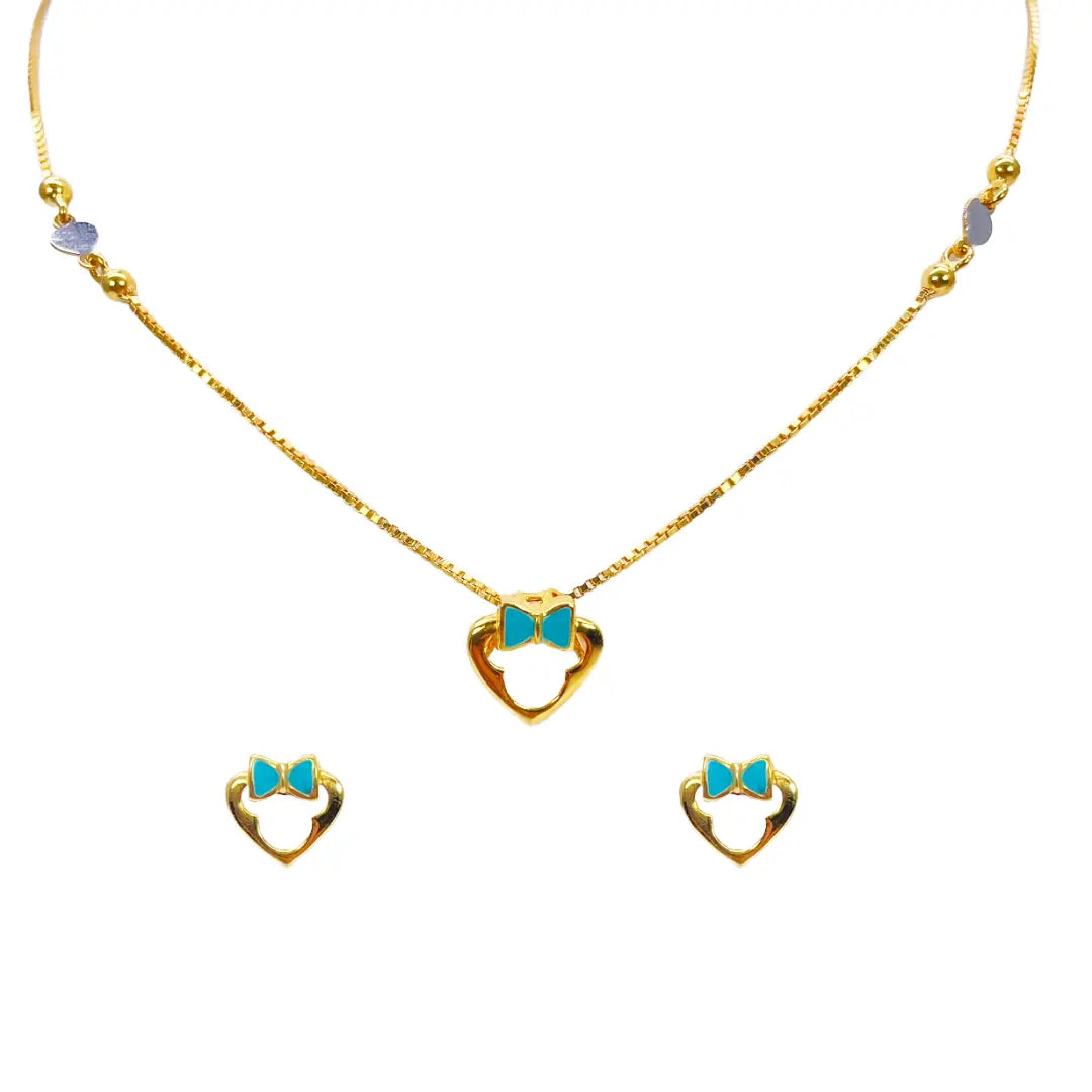 22ct Yellow Gold Cute Children's Pendant, Necklace and Earrings Set 13 inches 
