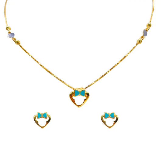 22ct Yellow Gold Cute Children's Pendant, Necklace and Earrings Set 13 inches 