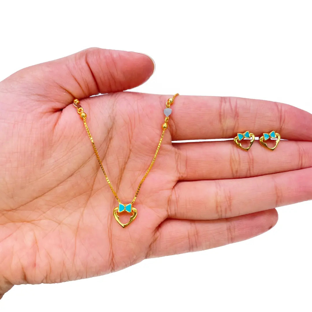 22ct Yellow Gold Cute Children's Pendant, Necklace and Earrings Set 13 inches 