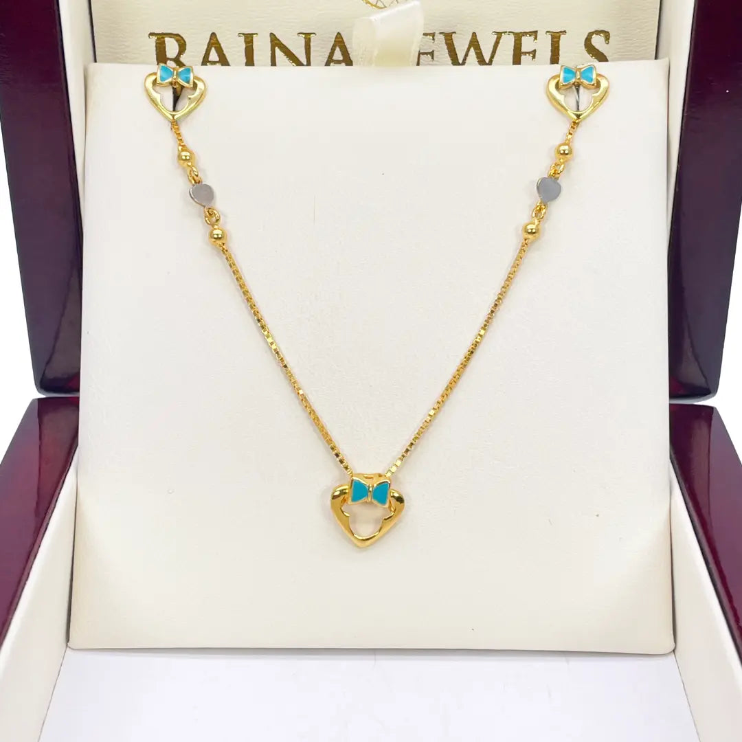 22ct Yellow Gold Cute Children's Pendant, Necklace and Earrings Set 13 inches 