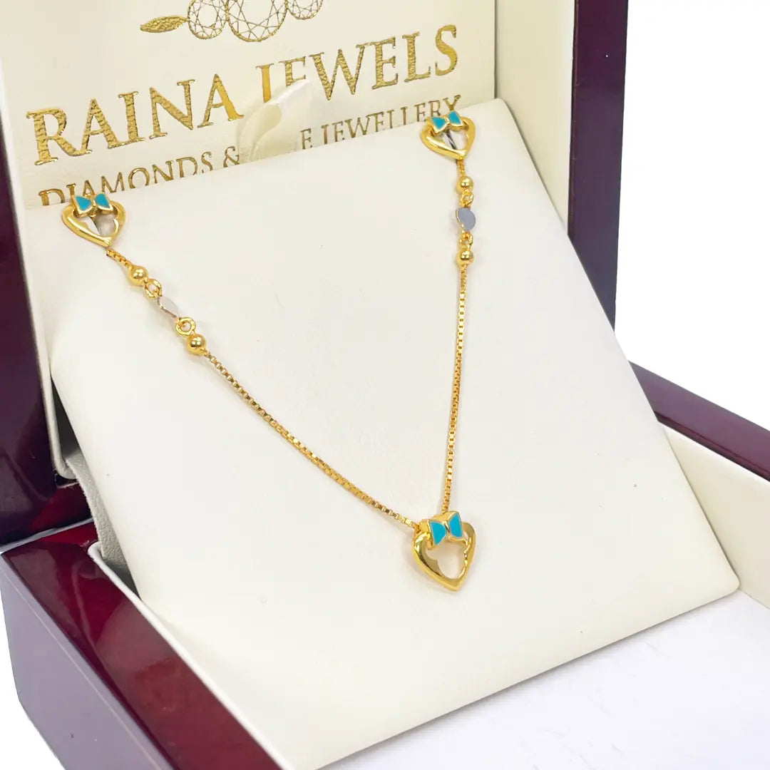 22ct Yellow Gold Cute Children's Pendant, Necklace and Earrings Set 13 inches 
