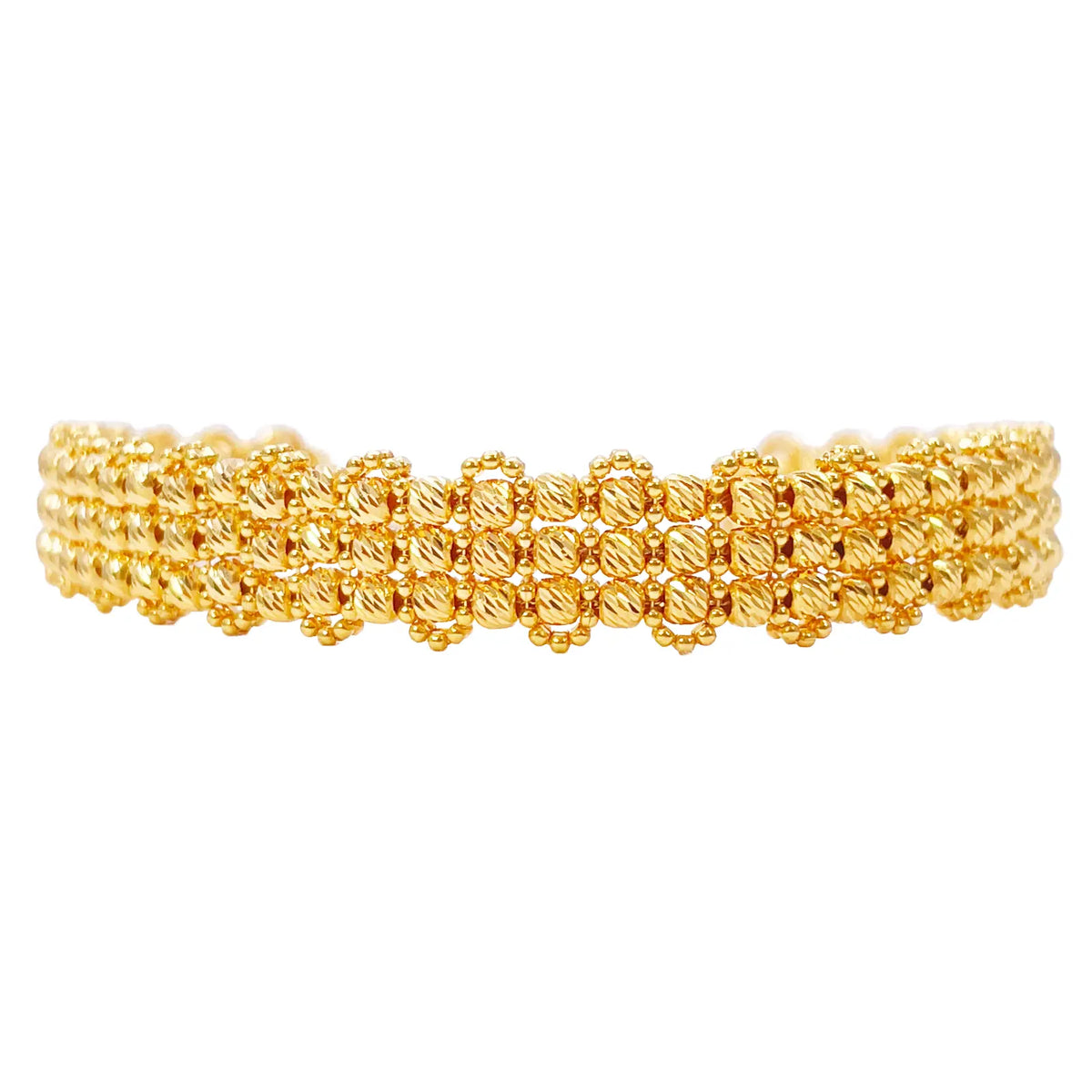 22ct Yellow Gold Diamond-Cut Bead Link Cluster Cuff Bracelet  Gold Bracelet