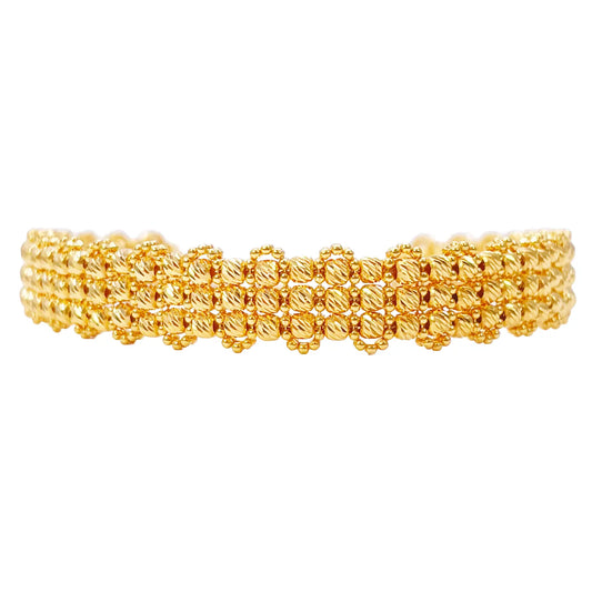 22ct Yellow Gold Diamond-Cut Bead Link Cluster Cuff Bracelet  Gold Bracelet