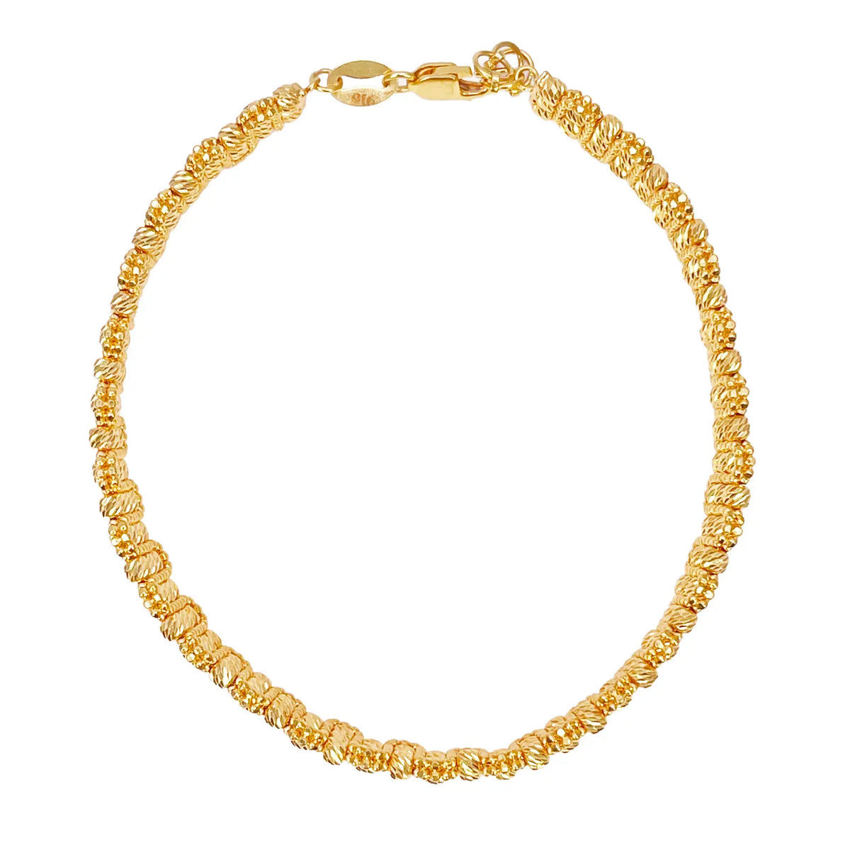 22ct Yellow Gold Diamond-Cut Bead Link Cluster Cuff Bracelet  Gold Bracelet