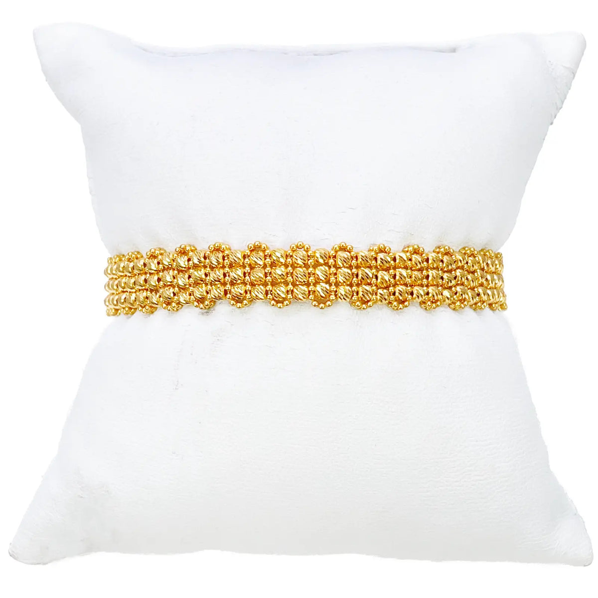 22ct Yellow Gold Diamond-Cut Bead Link Cluster Cuff Bracelet  Gold Bracelet