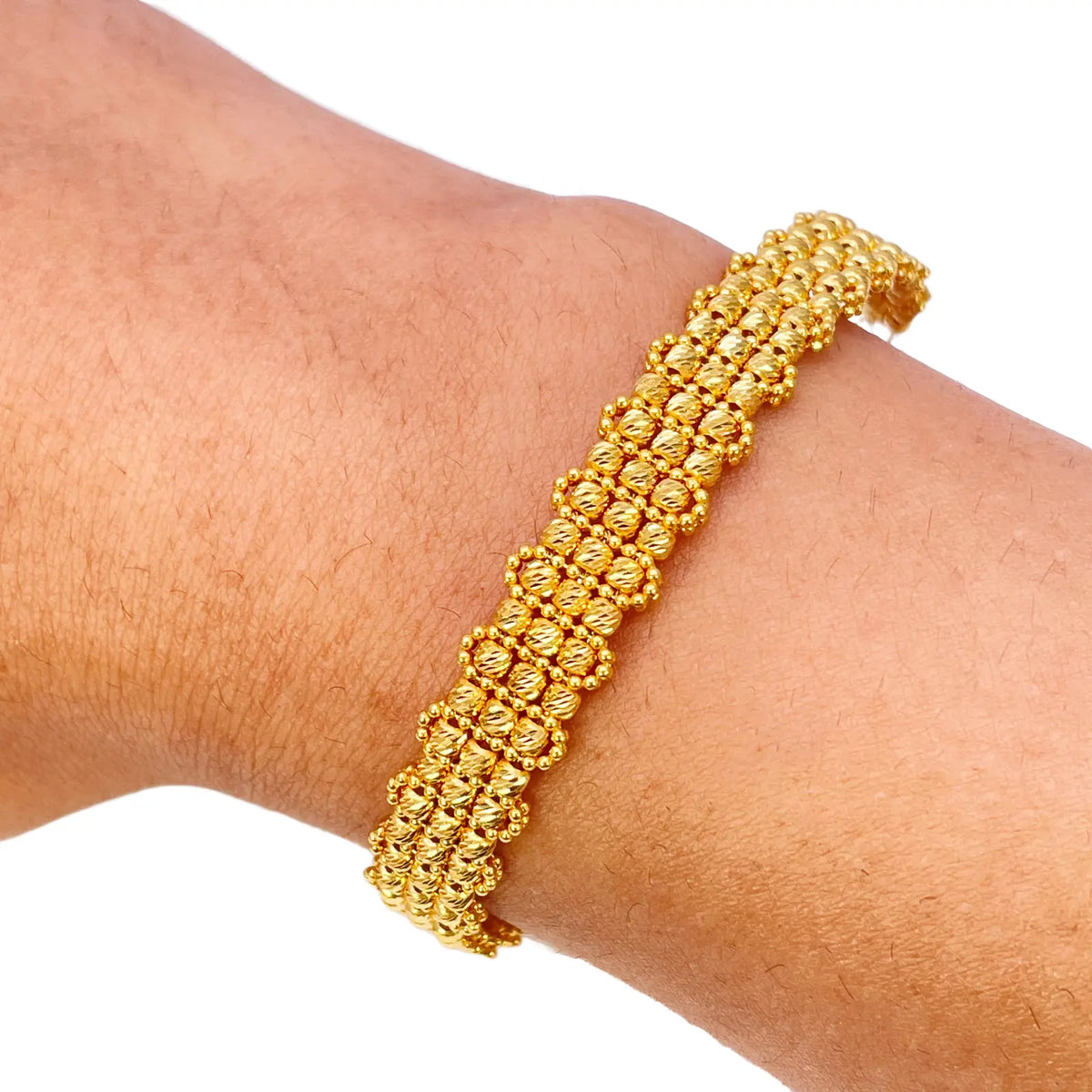 22ct Yellow Gold Diamond-Cut Bead Link Cluster Cuff Bracelet  Gold Bracelet