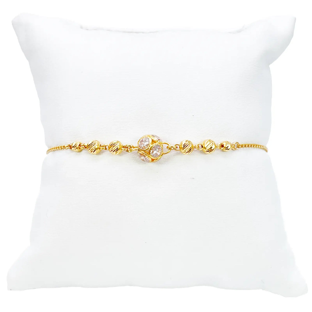 22ct Yellow Gold Diamond Cut Beaded Cubic Zirconia Drawstring Bolo Bracelet 