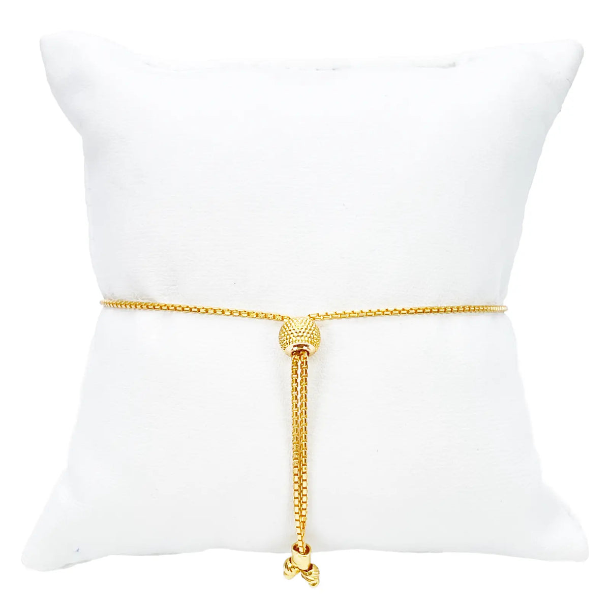 22ct Yellow Gold Diamond Cut Beaded Cubic Zirconia Drawstring Bolo Bracelet 