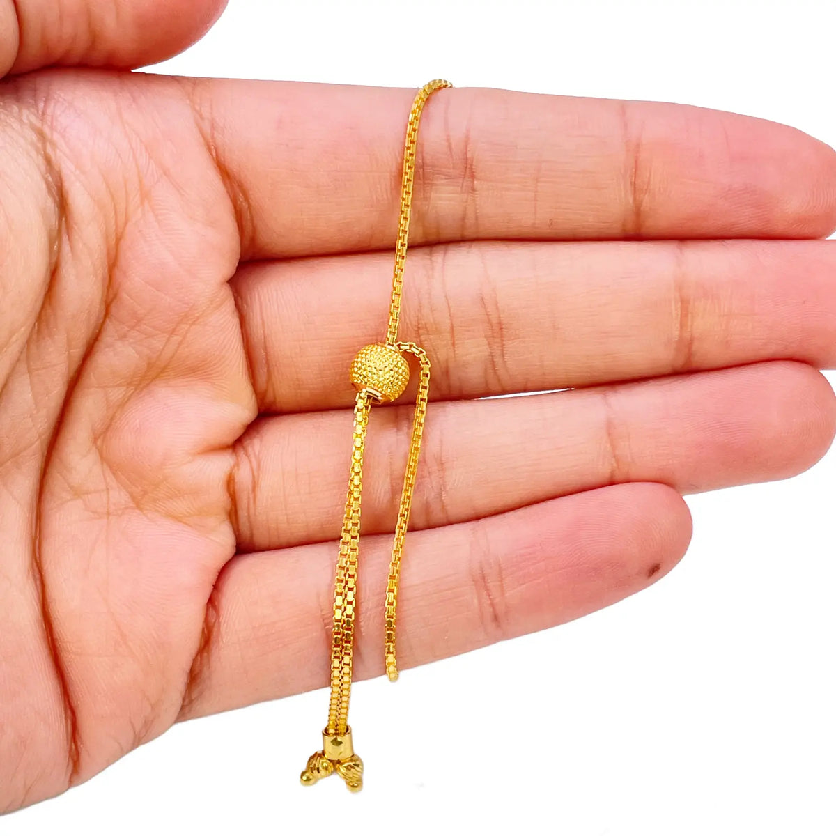 22ct Yellow Gold Diamond Cut Beaded Cubic Zirconia Drawstring Bolo Bracelet 