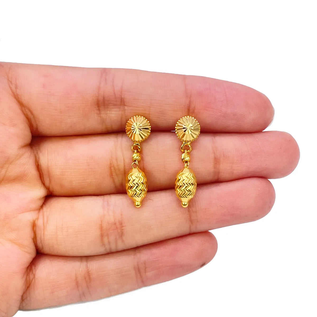 22ct Yellow Gold Diamond Cut Beaded Slip-On Necklace & Matching Drop Earrings 