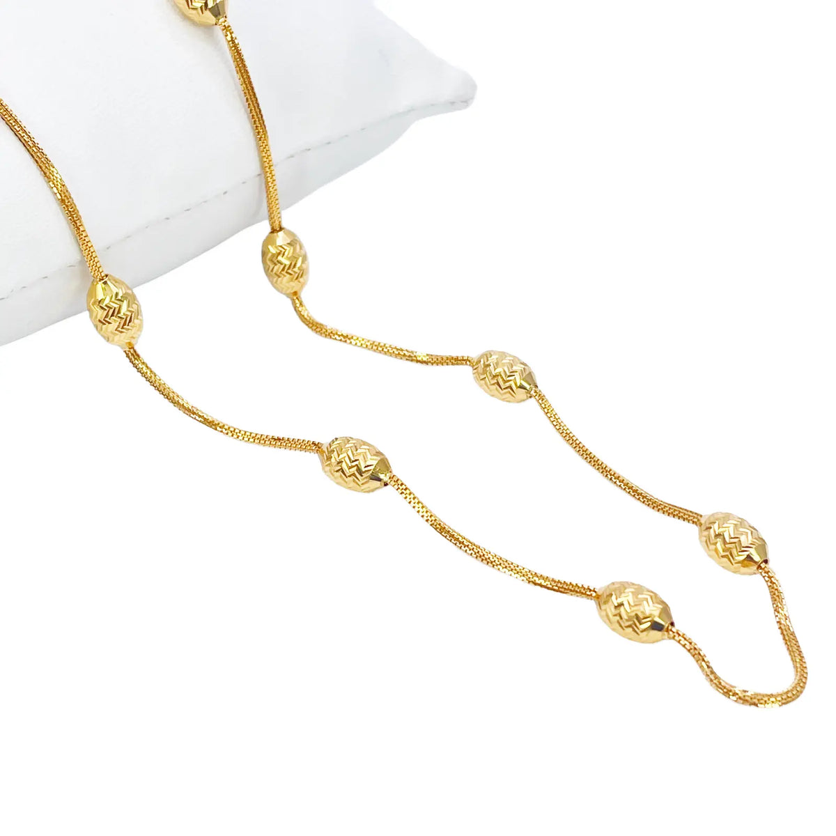 22ct Yellow Gold Diamond Cut Beaded Slip-On Necklace & Matching Drop Earrings 