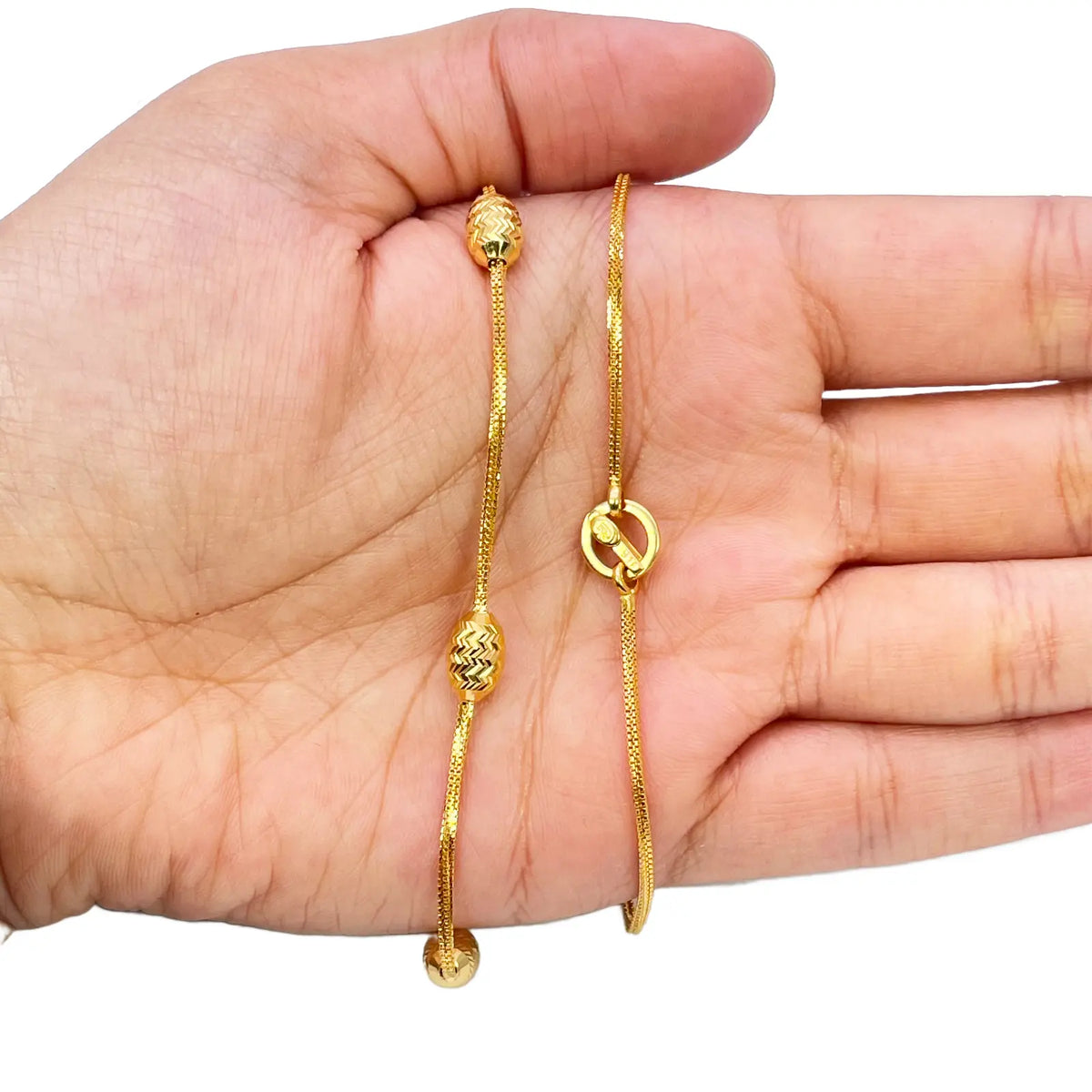 22ct Yellow Gold Diamond Cut Beaded Slip-On Necklace & Matching Drop Earrings 