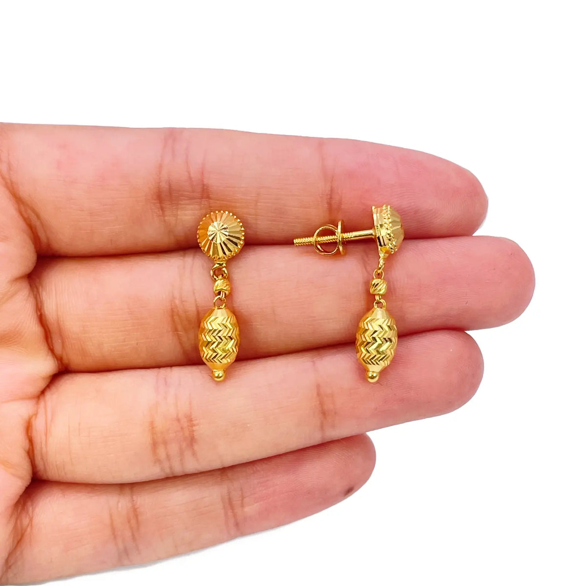 22ct Yellow Gold Diamond Cut Beaded Slip-On Necklace & Matching Drop Earrings 