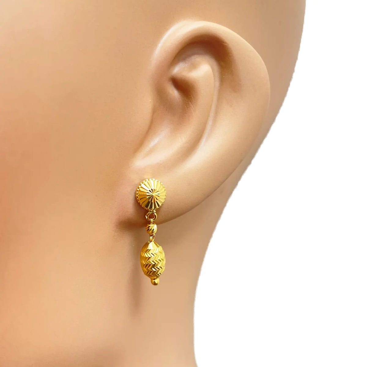 22ct Yellow Gold Diamond Cut Beaded Slip-On Necklace & Matching Drop Earrings 