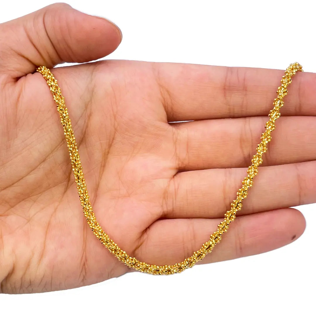 22ct Yellow Gold Diamond Cut Beaded Twisted Necklace 18 Inches 3.3mm Width 